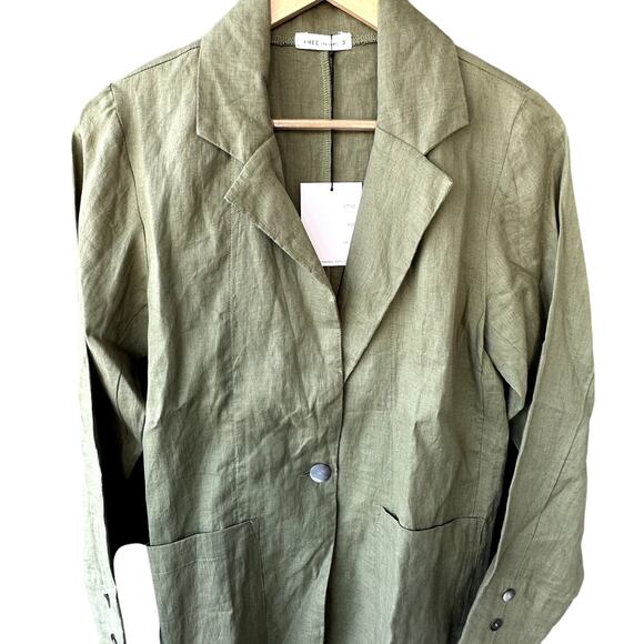 NWT Free The Label 100% Linen Sz M Corfu Blazer in HTF Olive Green, MSRP $192 - Picture 1 of 9